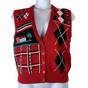 Vintage Koret Sweater Vest Size Small V Neck Button Front Argyle Pattern